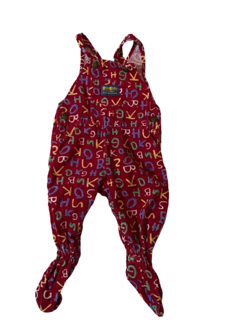 Vintage OshKosh B’gosh Alphabet Corduroy Overalls Baby 6 9 Months USA